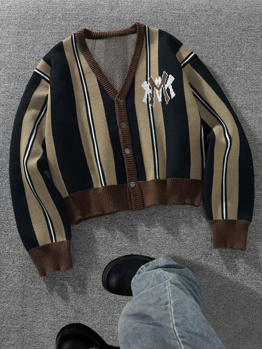 Men's Casual Colorblock Striped Cardigan