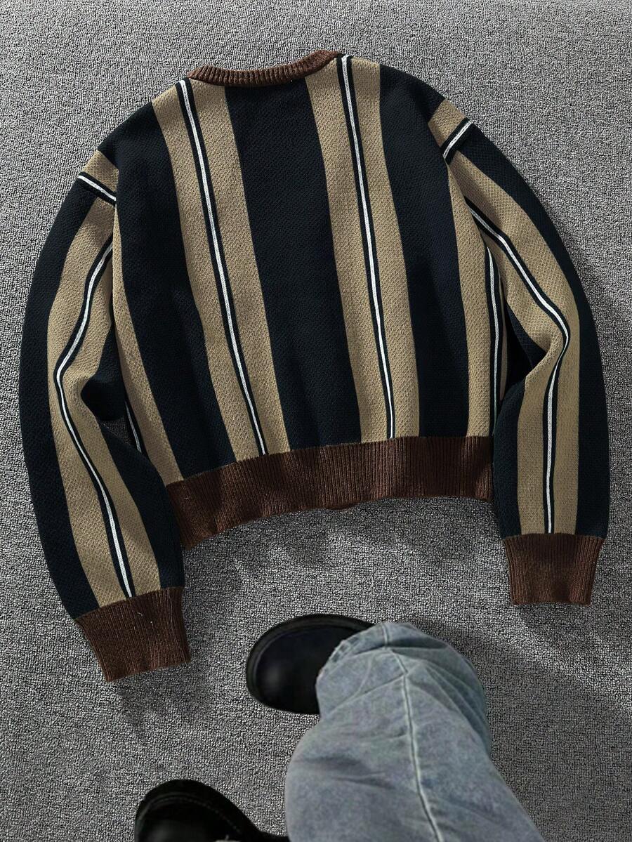 Men's Casual Colorblock Striped Cardigan