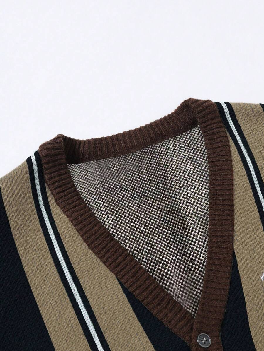 Men's Casual Colorblock Striped Cardigan