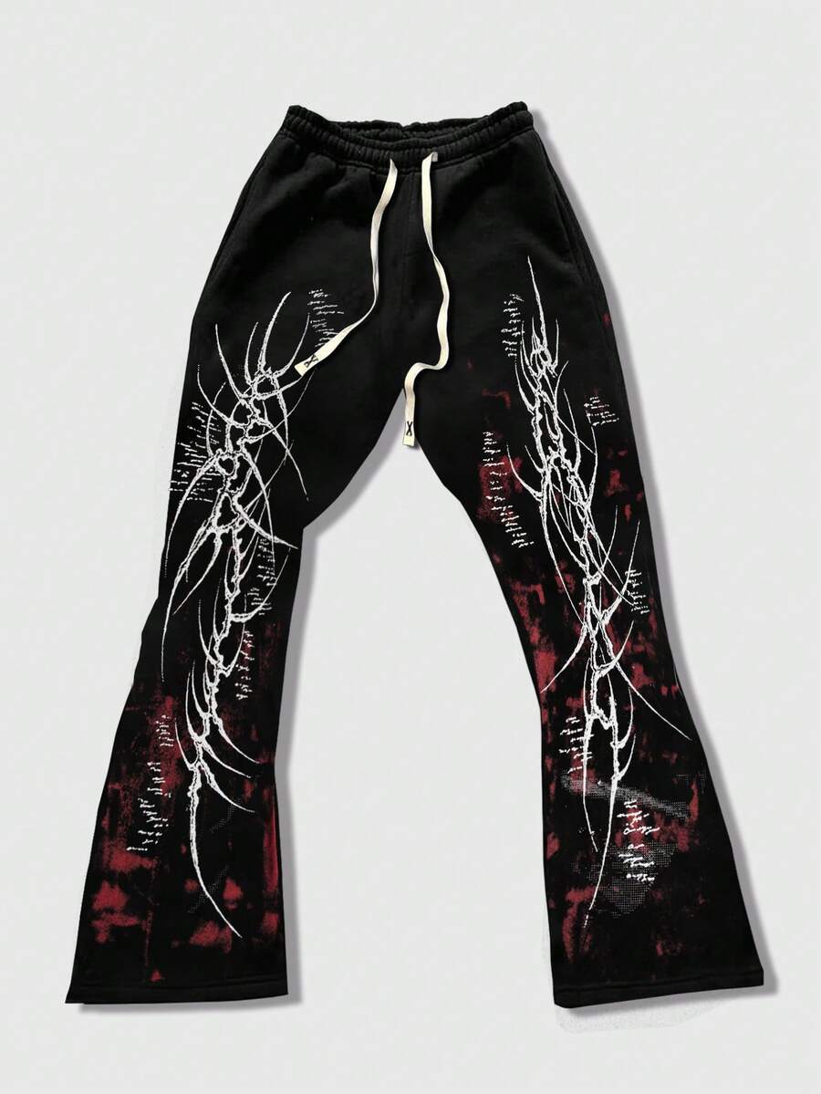 Men's Religious Graphic Print Flare Pants