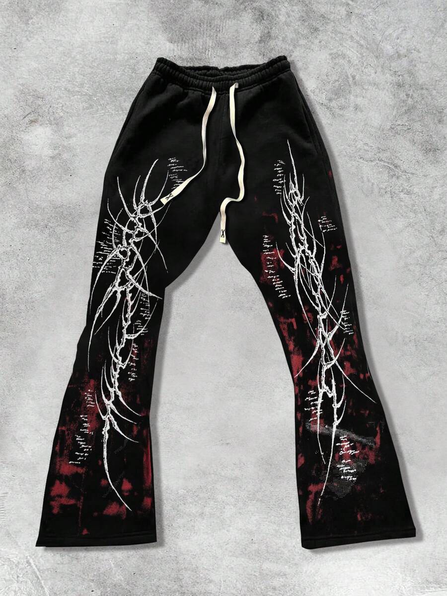 Men's Religious Graphic Print Flare Pants