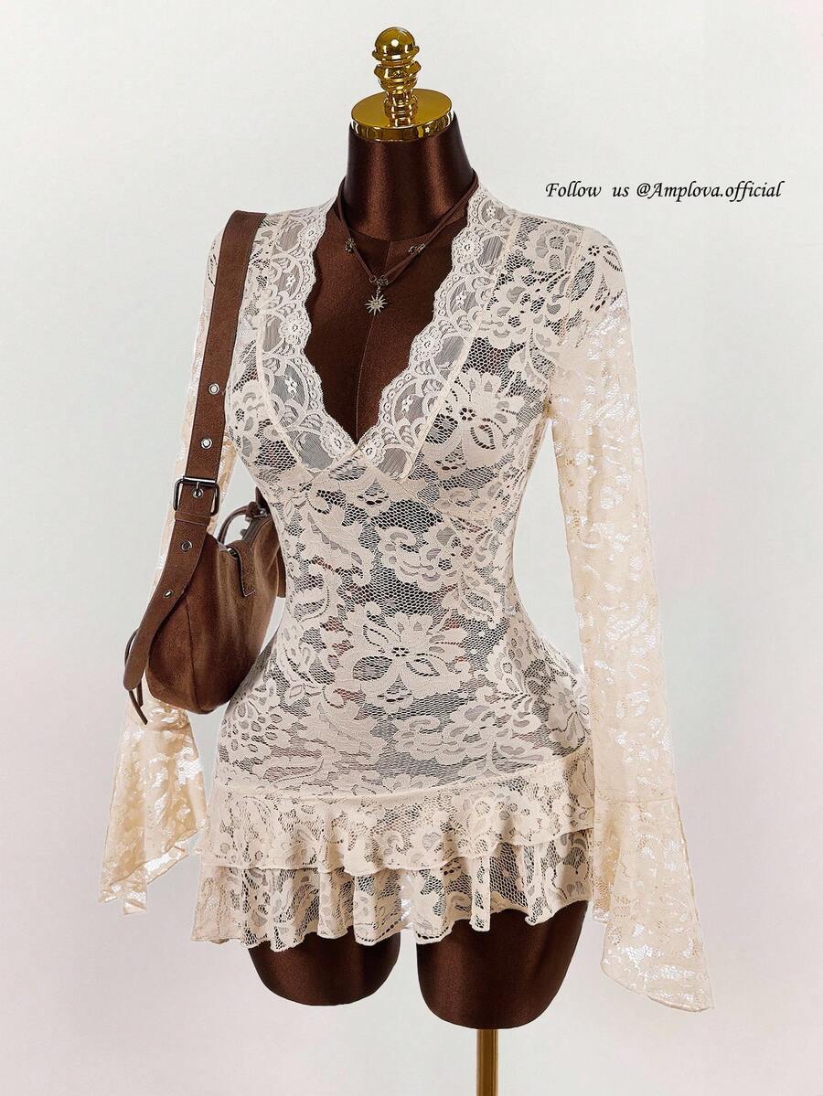 Sheer Low-Cut Hippie Style Mini Dress