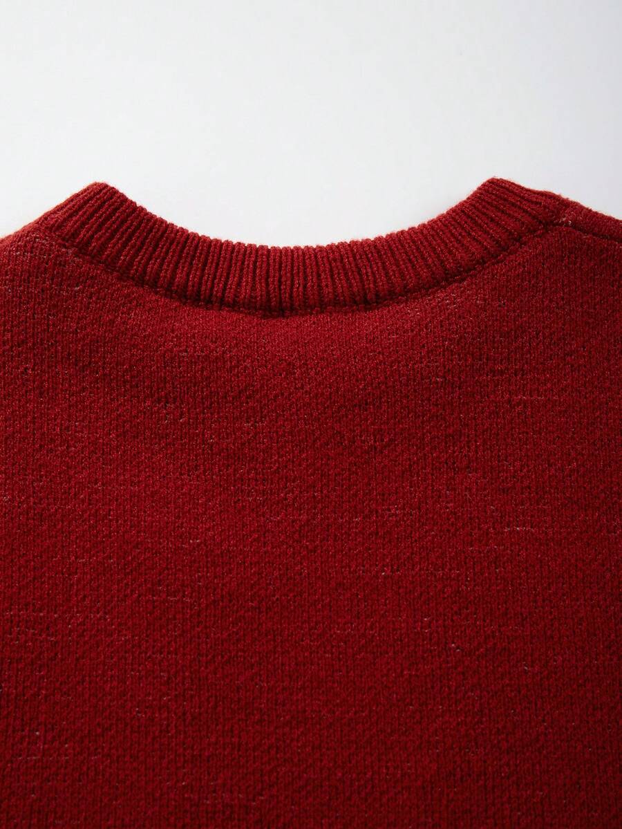 Men's Casual Crew Neck Heart Pattern Knit Sweater
