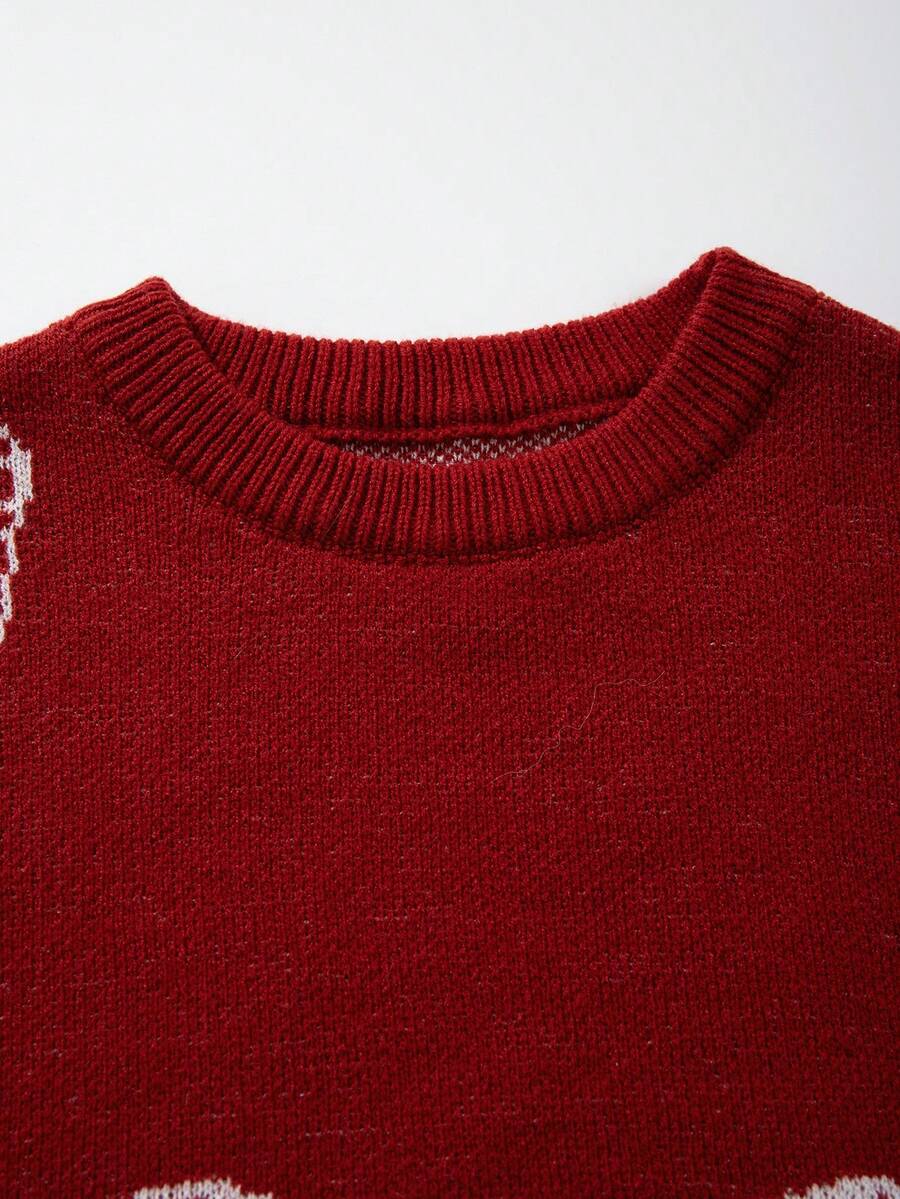 Men's Casual Crew Neck Heart Pattern Knit Sweater