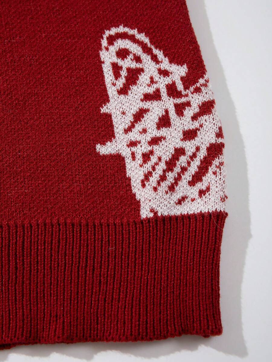 Men's Casual Crew Neck Heart Pattern Knit Sweater