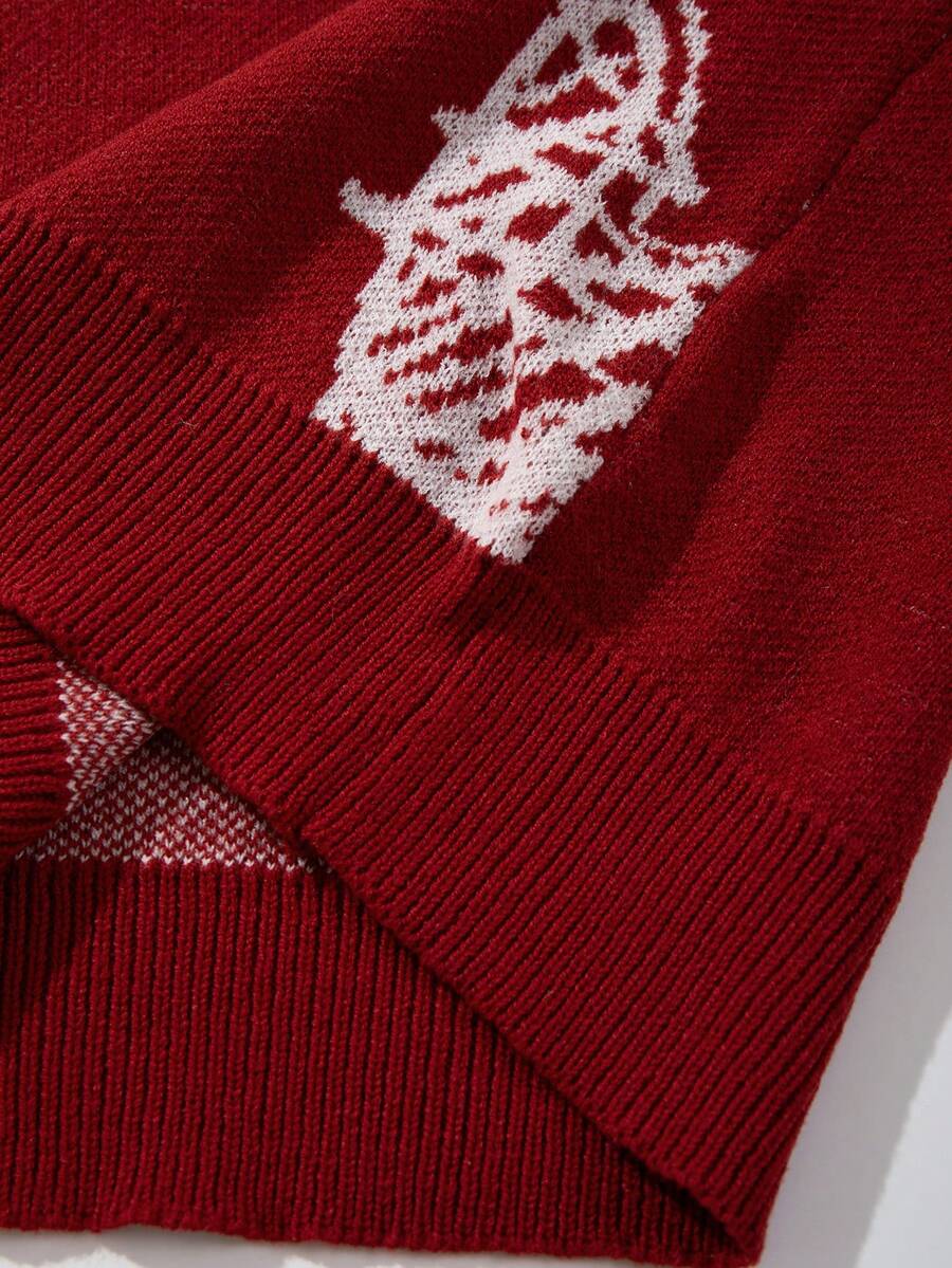 Men's Casual Crew Neck Heart Pattern Knit Sweater