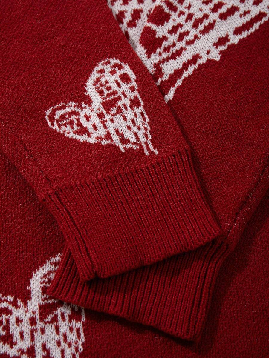 Men's Casual Crew Neck Heart Pattern Knit Sweater