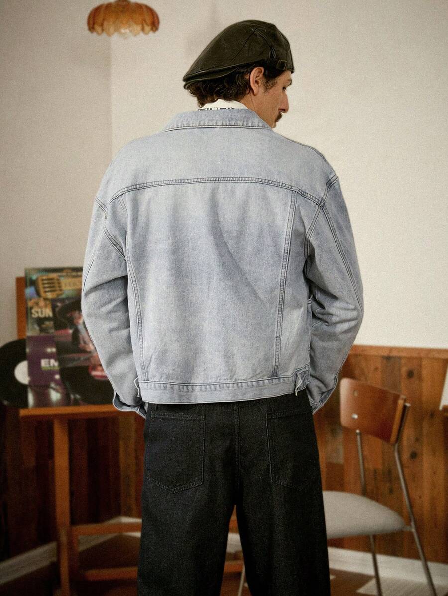 Men's Casual Light Blue Washed Loose Vintage Denim Jacket