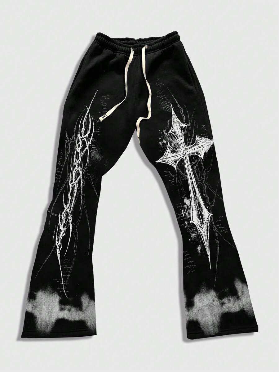 Men's Religious Graphic Print Flare Pants
