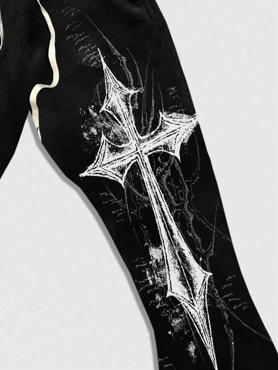 Men's Religious Graphic Print Flare Pants