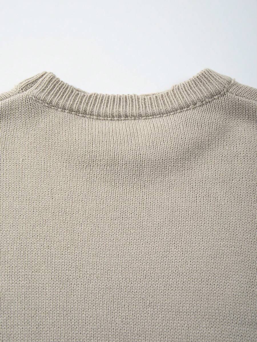 Men's Retro Artistic Oil Painting Style Print Long Sleeve Crew Neck Pullover Knit Sweater