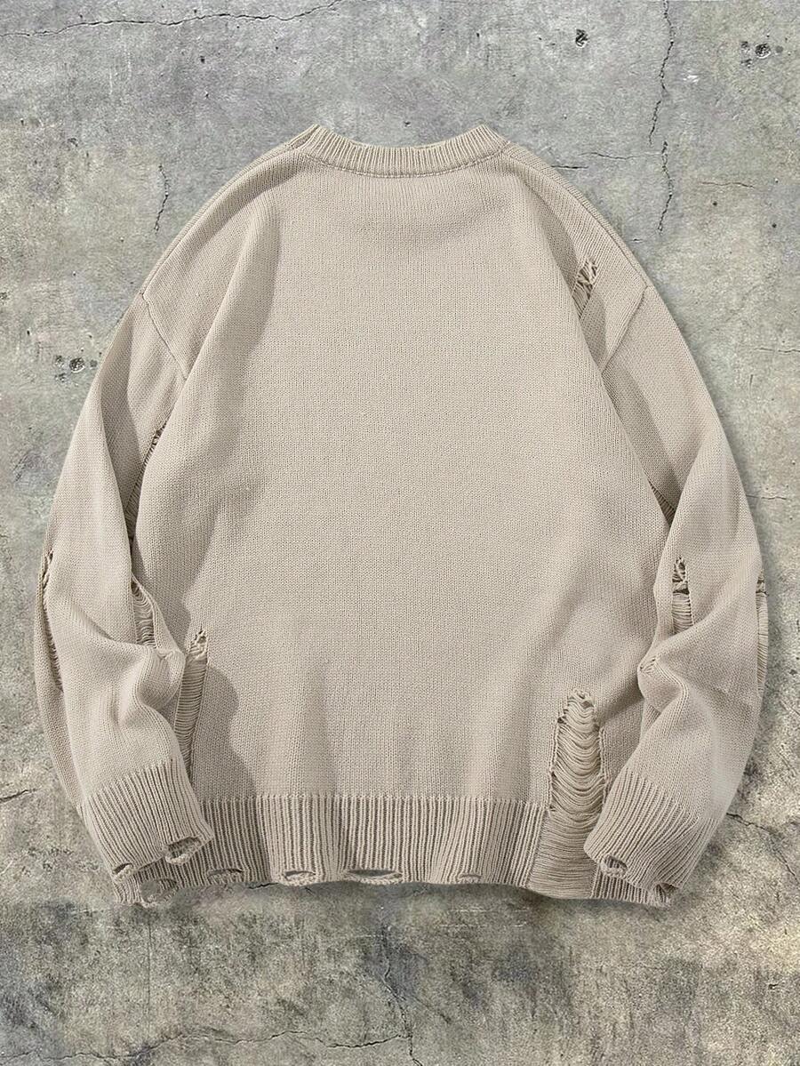 Men's Retro Artistic Oil Painting Style Print Long Sleeve Crew Neck Pullover Knit Sweater