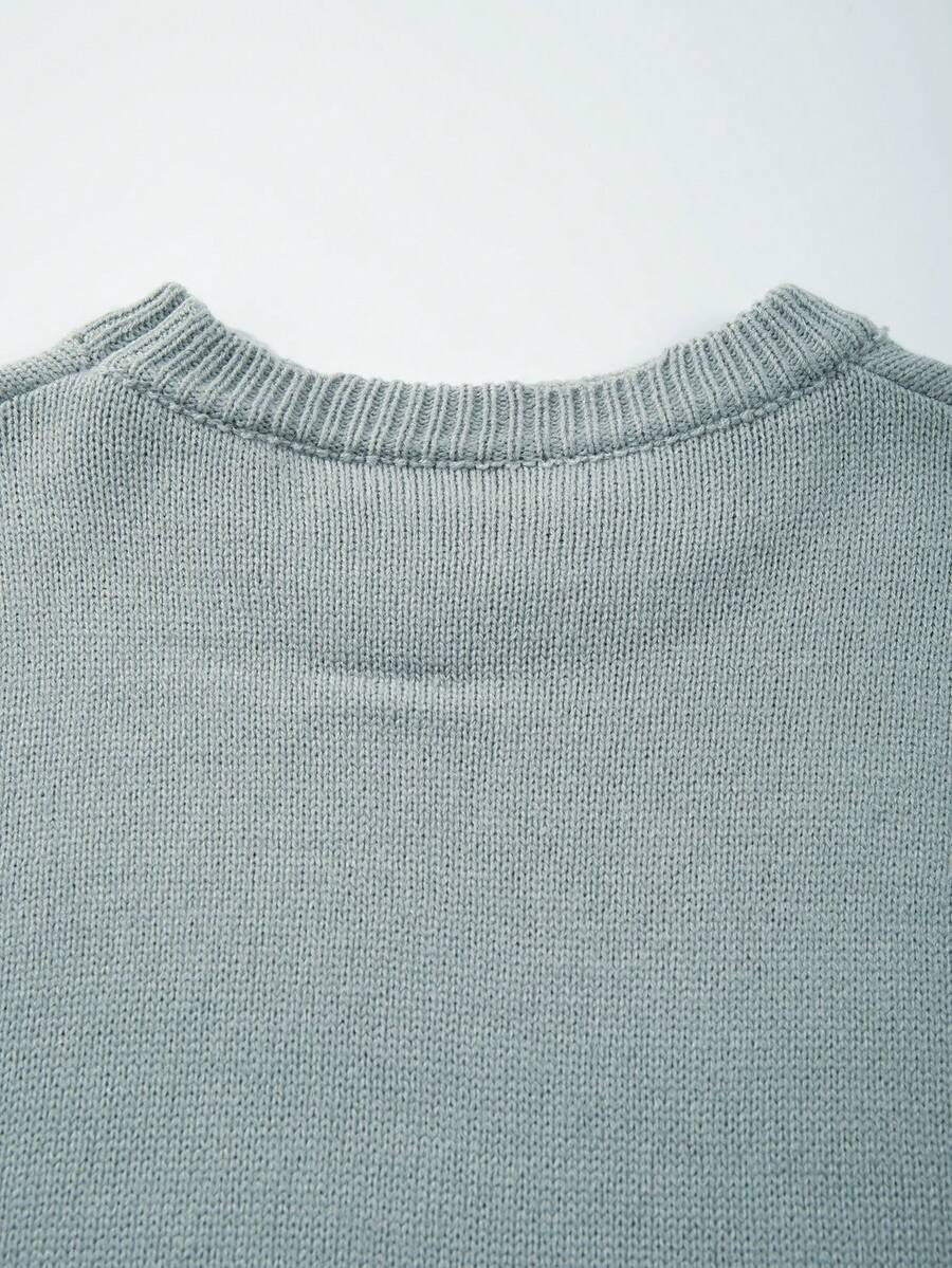 Men's Retro Artistic Oil Painting Style Print Long Sleeve Crew Neck Pullover Knit Sweater