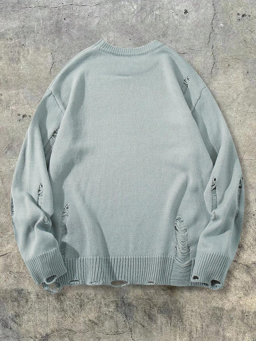 Men's Retro Artistic Oil Painting Style Print Long Sleeve Crew Neck Pullover Knit Sweater