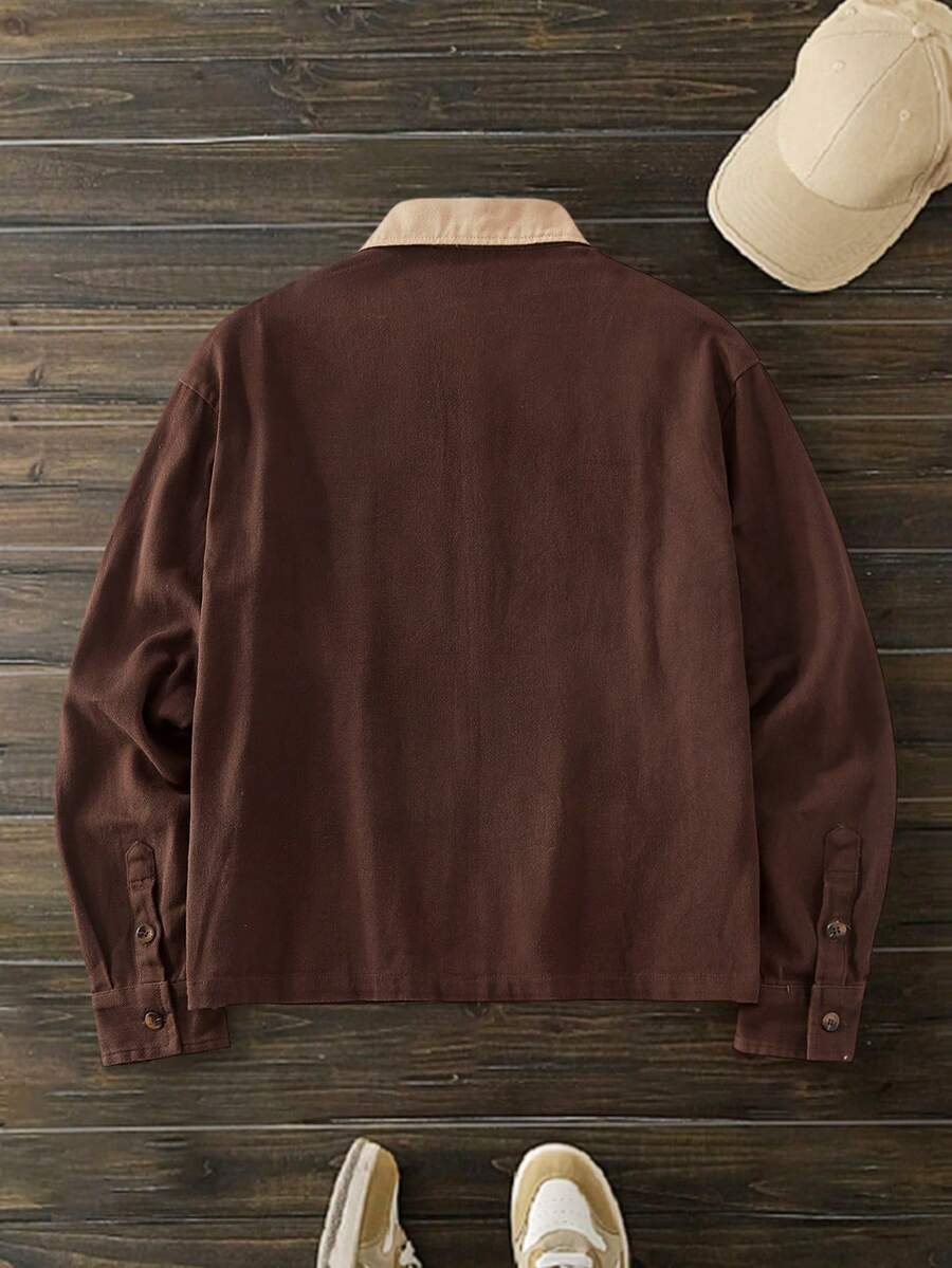 Men's Long Sleeve Casual Woven PU Leather Jacket
