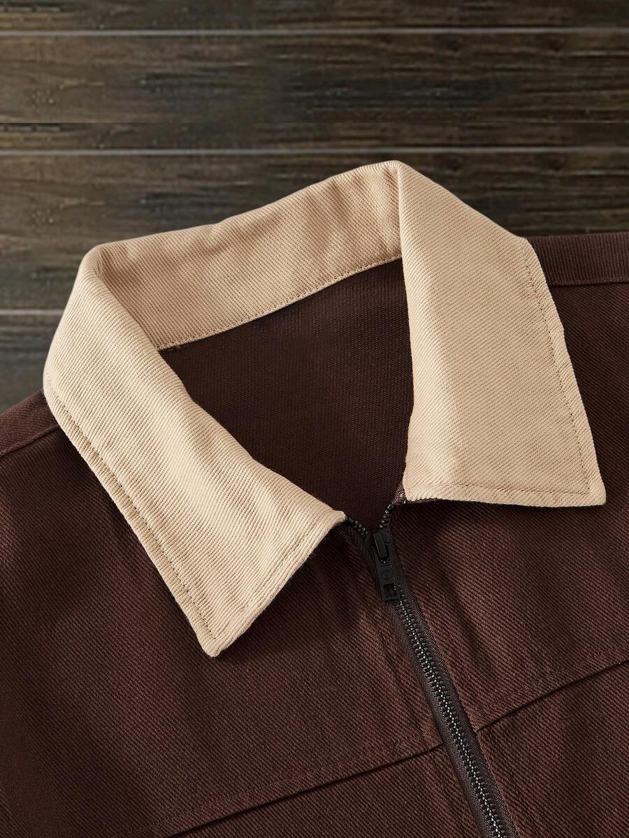 Men's Long Sleeve Casual Woven PU Leather Jacket