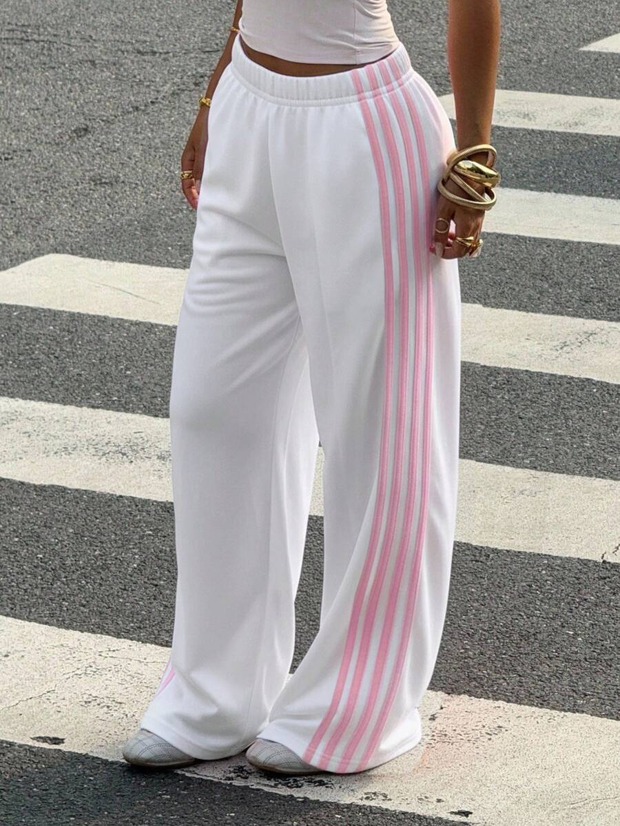 Women's Striped Knitted Wide-Leg Sweatpants