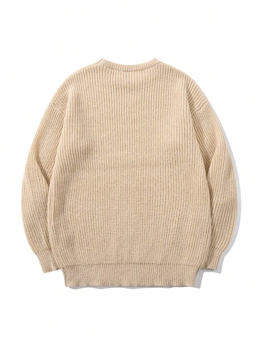 Men's Knit Drop Shoulder Crew Neck Pullover Sweater