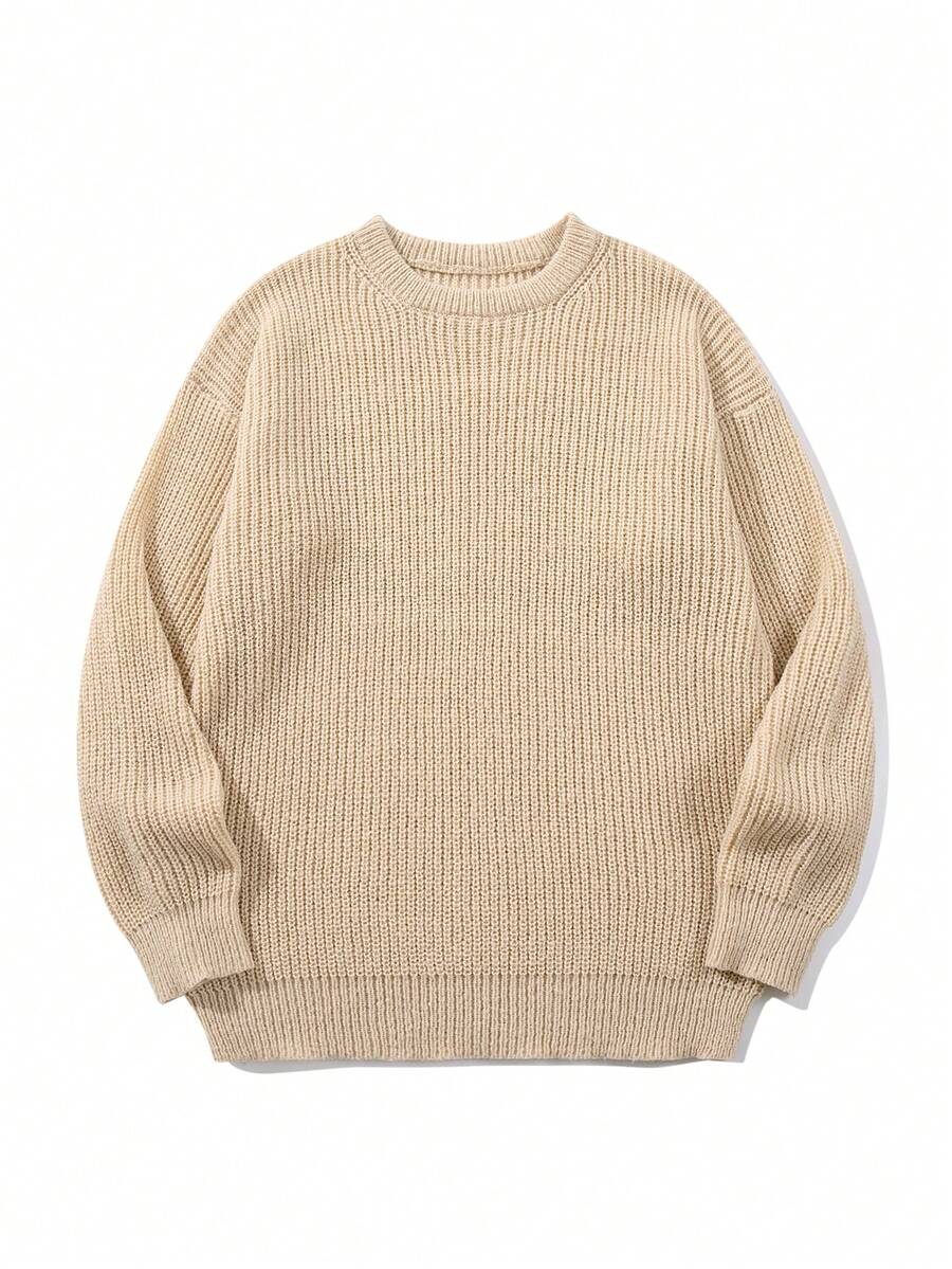 Men's Knit Drop Shoulder Crew Neck Pullover Sweater