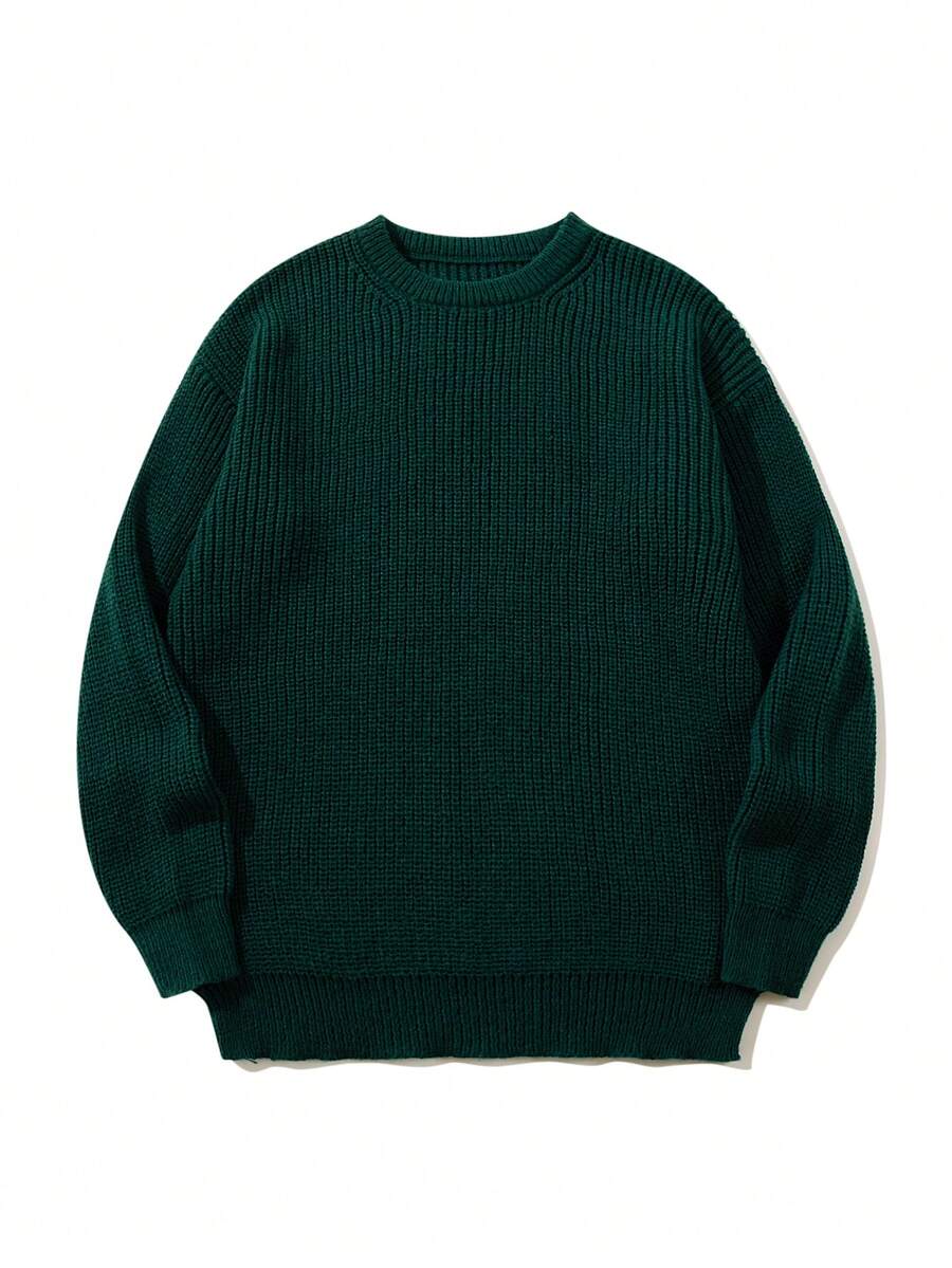 Men's Knit Drop Shoulder Crew Neck Pullover Sweater