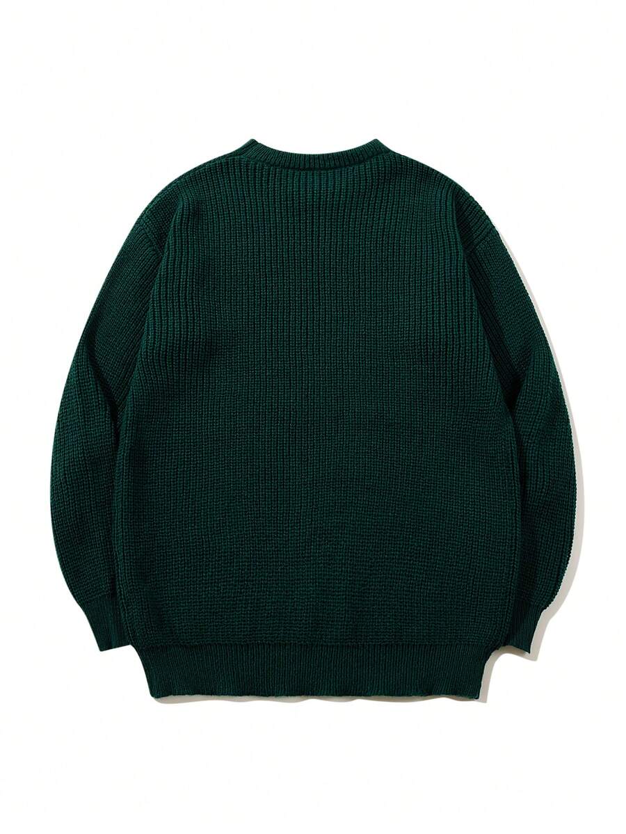 Men's Knit Drop Shoulder Crew Neck Pullover Sweater