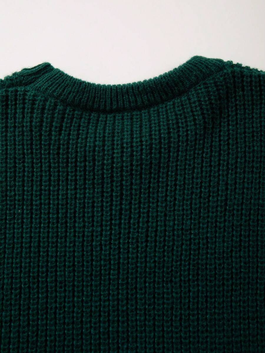 Men's Knit Drop Shoulder Crew Neck Pullover Sweater