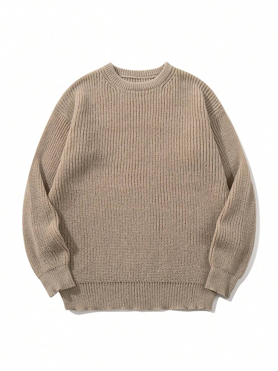Men's Knit Drop Shoulder Crew Neck Pullover Sweater