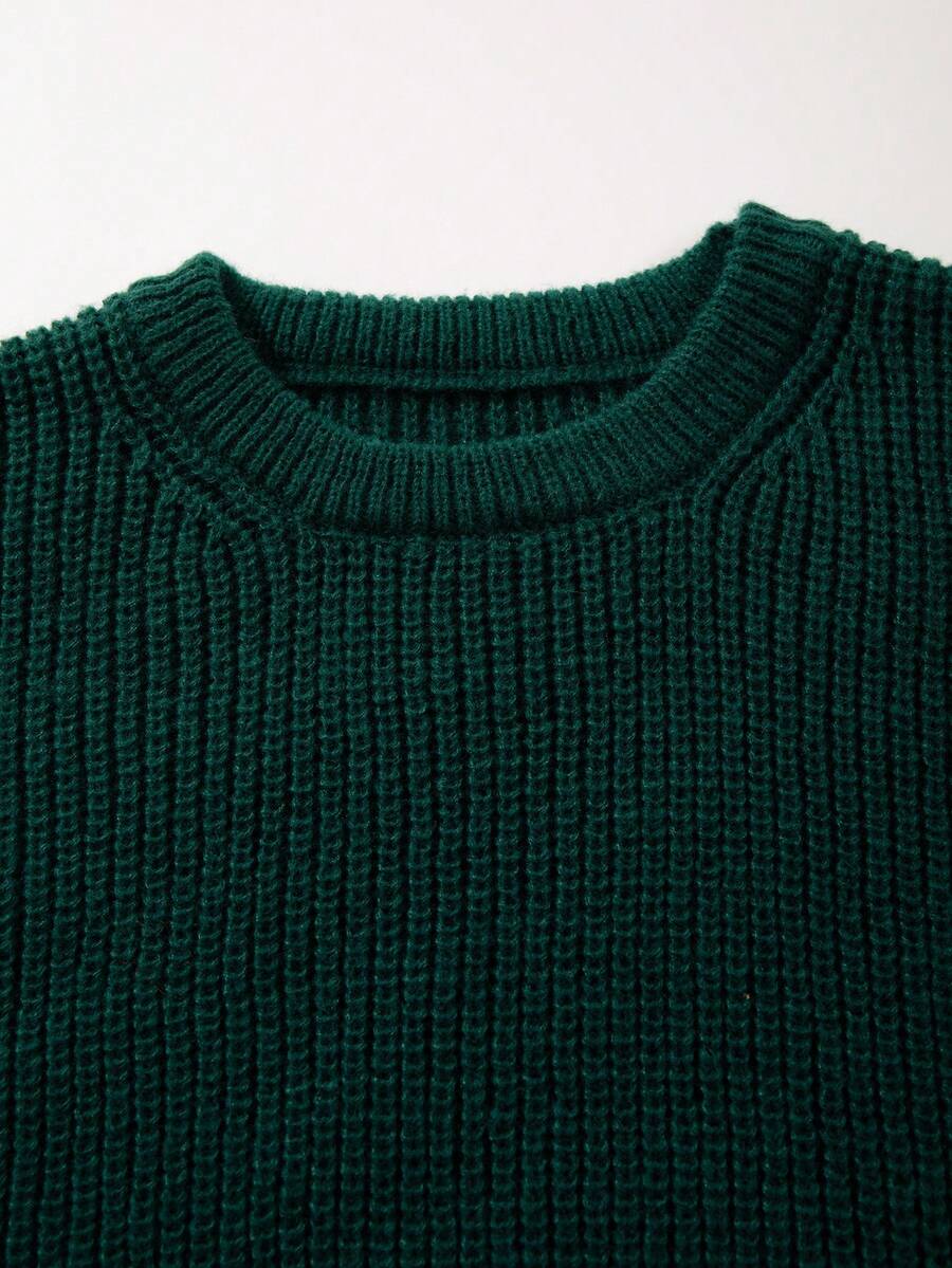 Men's Knit Drop Shoulder Crew Neck Pullover Sweater