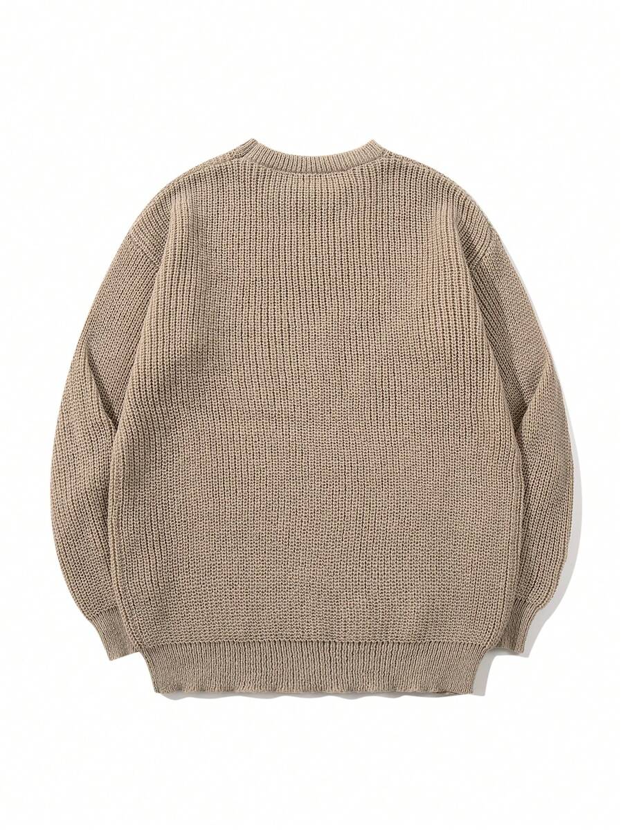Men's Knit Drop Shoulder Crew Neck Pullover Sweater