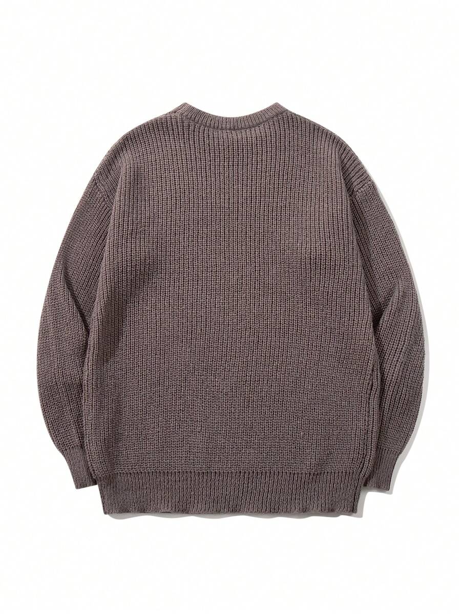 Men's Knit Drop Shoulder Crew Neck Pullover Sweater