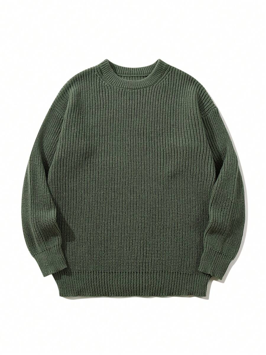 Men's Knit Drop Shoulder Crew Neck Pullover Sweater