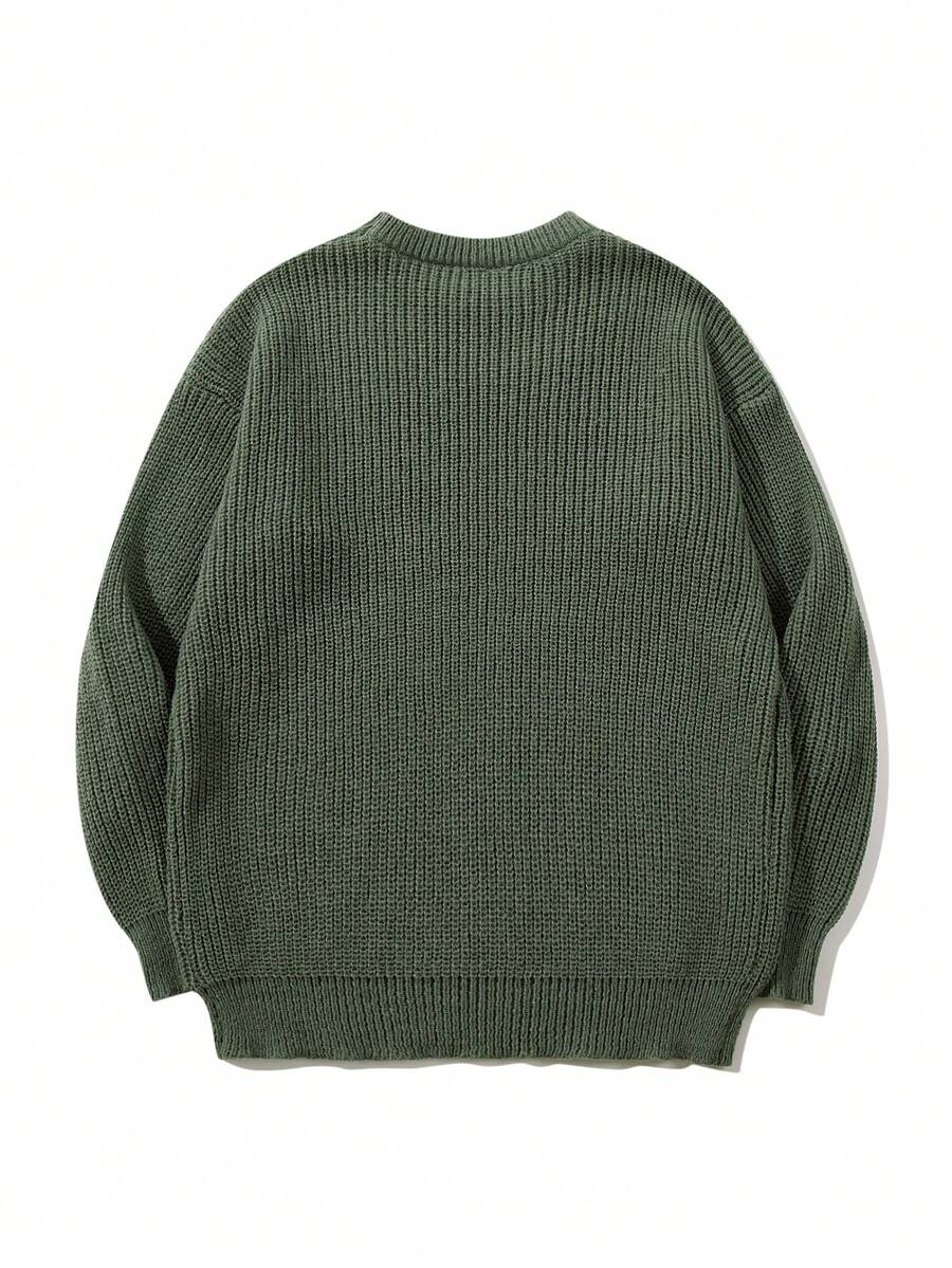Men's Knit Drop Shoulder Crew Neck Pullover Sweater