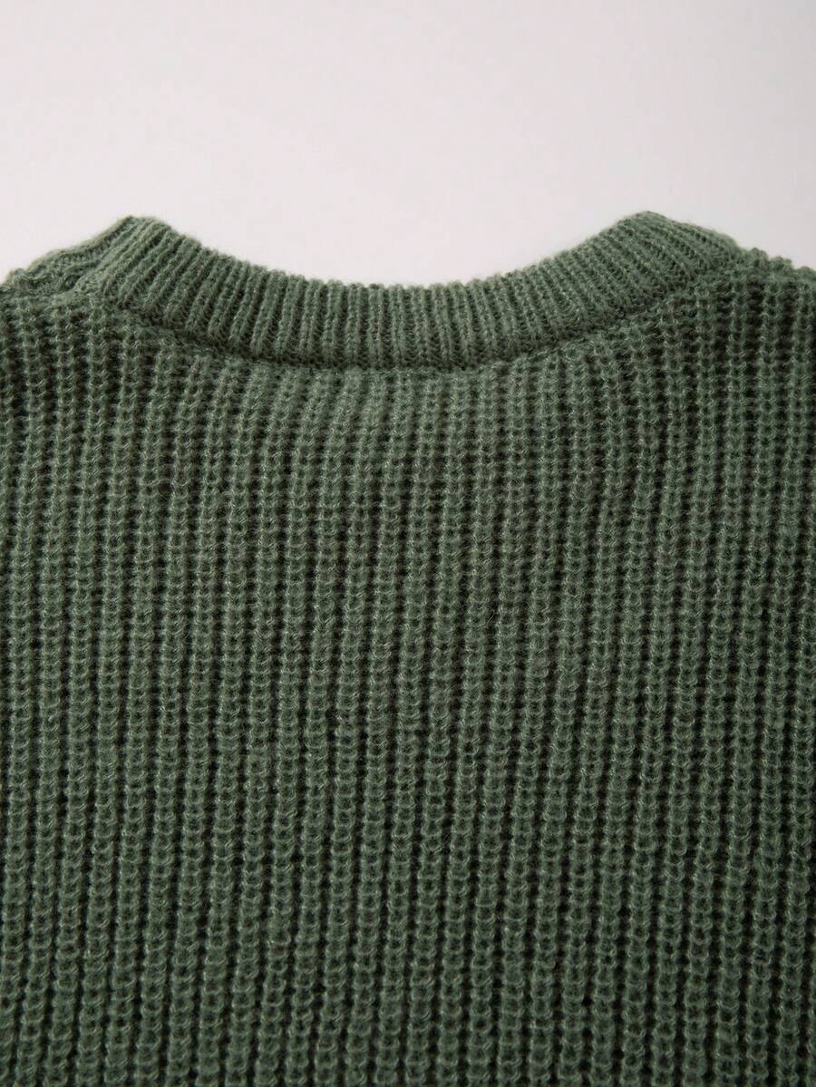 Men's Knit Drop Shoulder Crew Neck Pullover Sweater