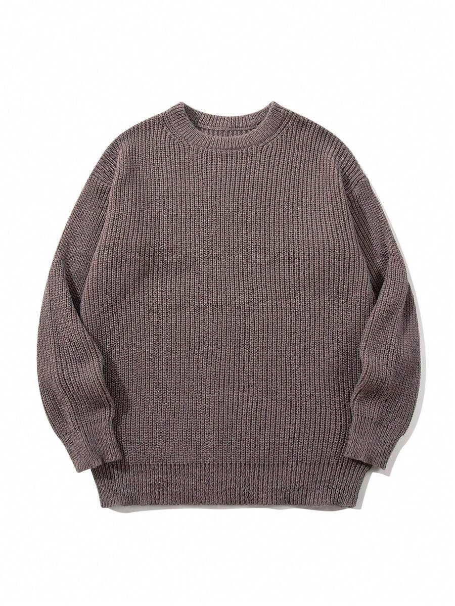 Men's Knit Drop Shoulder Crew Neck Pullover Sweater