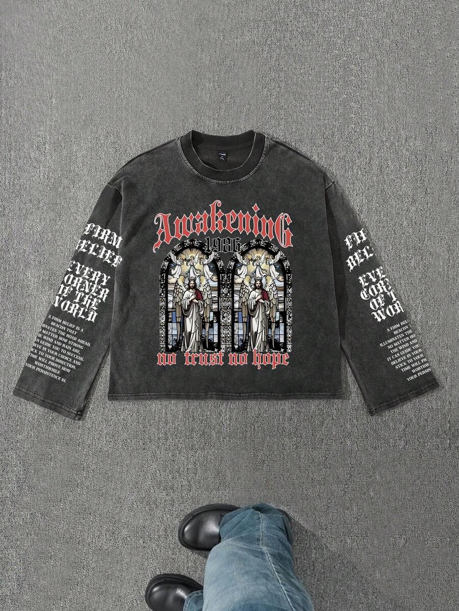 Casual Loose Fit Crew Neck Long Sleeve T-Shirt For Men