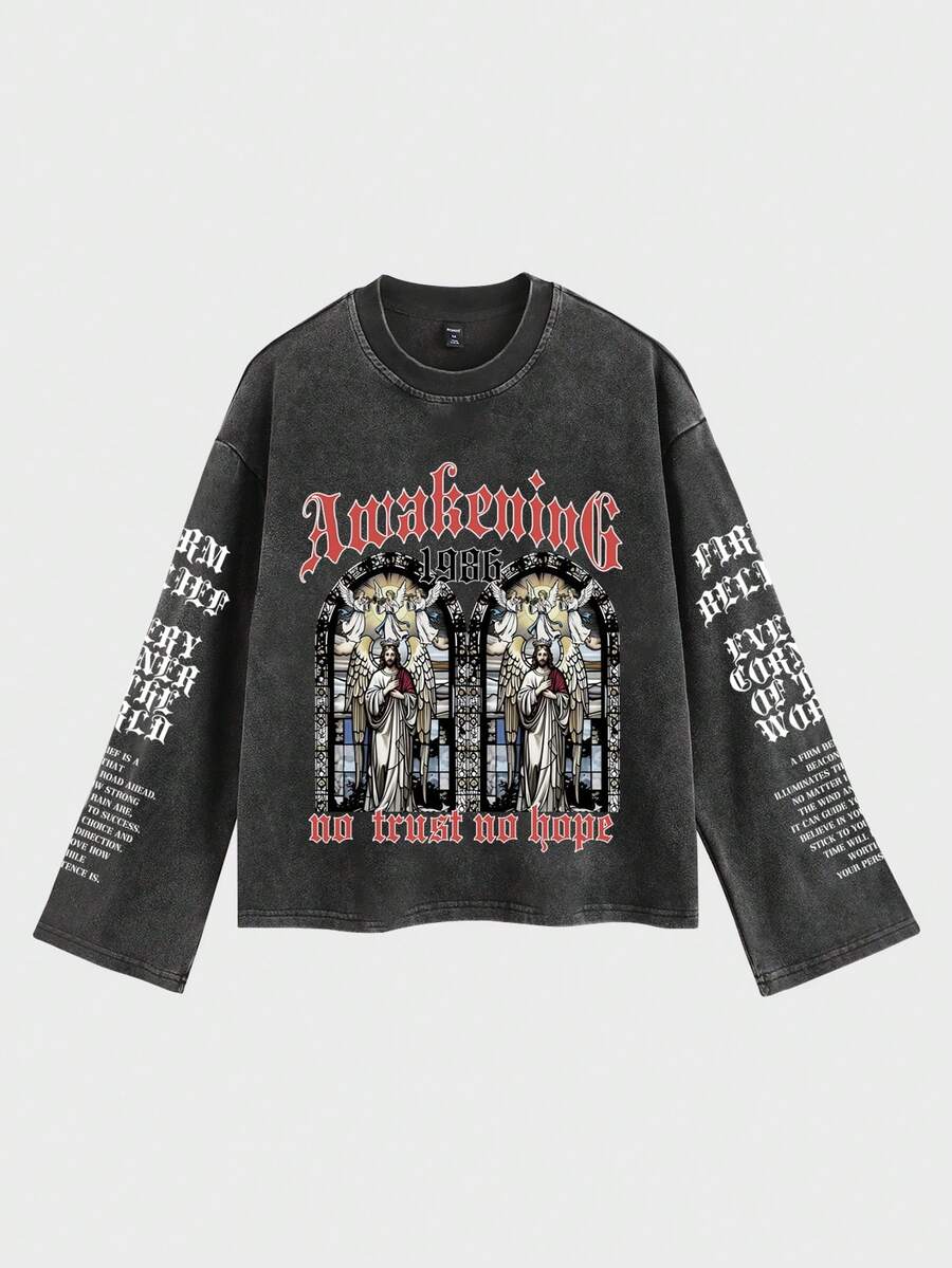 Casual Loose Fit Crew Neck Long Sleeve T-Shirt For Men