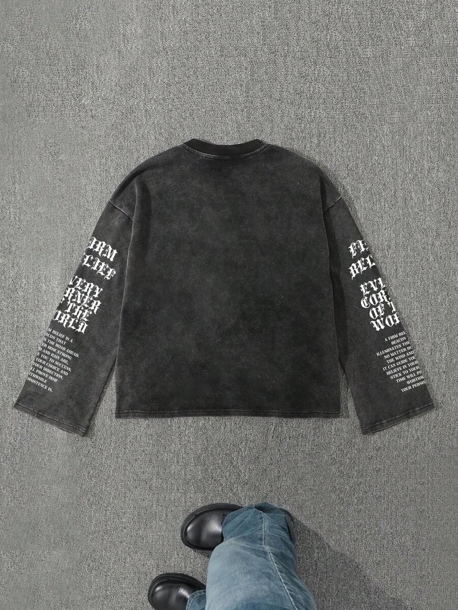 Casual Loose Fit Crew Neck Long Sleeve T-Shirt For Men