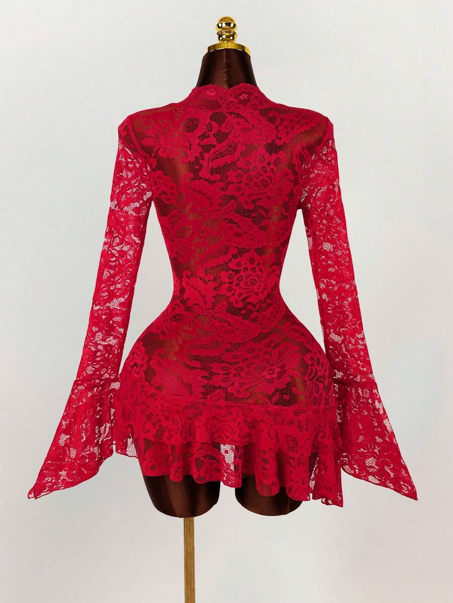 Sheer Low-Cut Hippie Style Mini Dress
