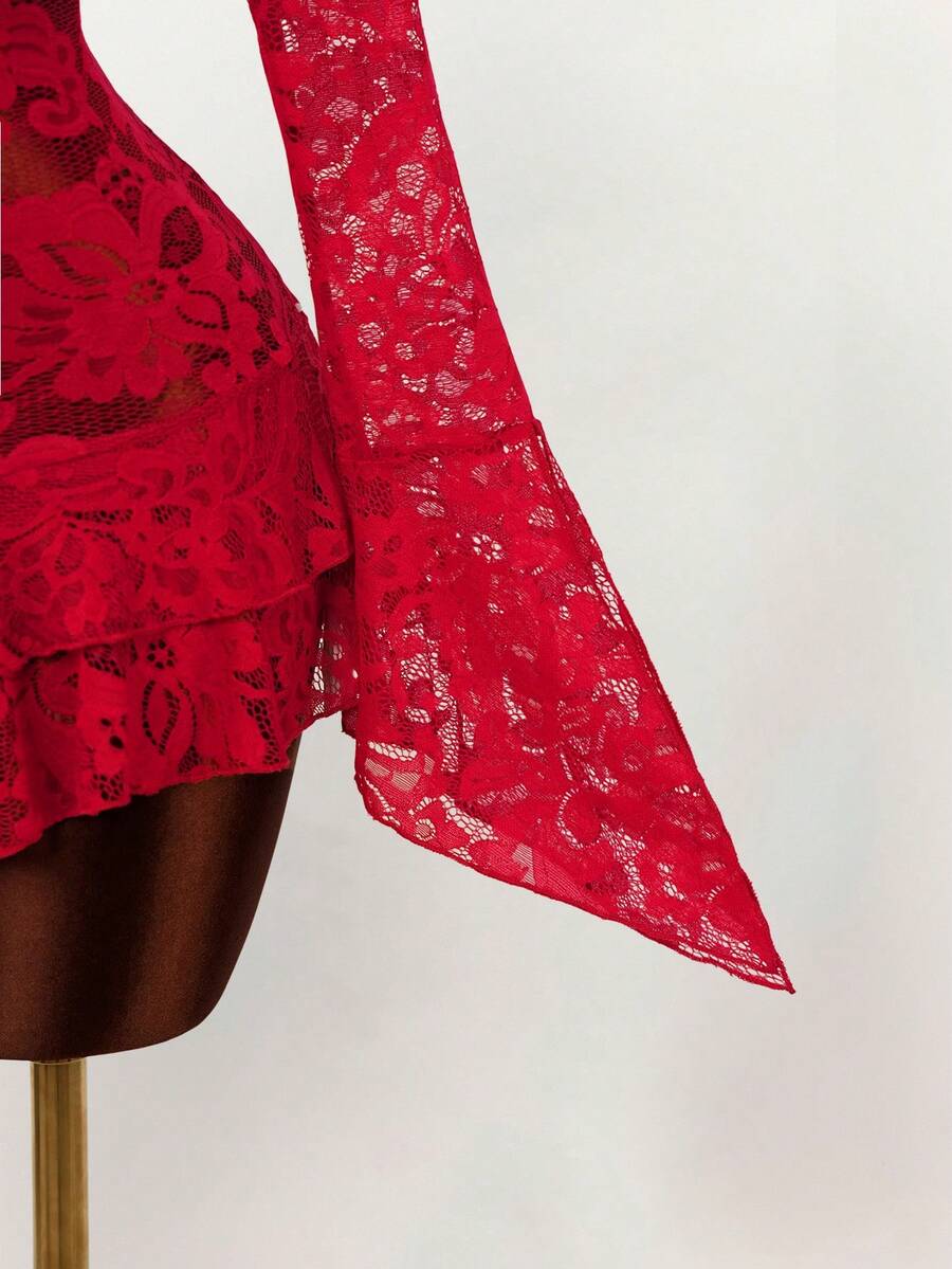 Sheer Low-Cut Hippie Style Mini Dress