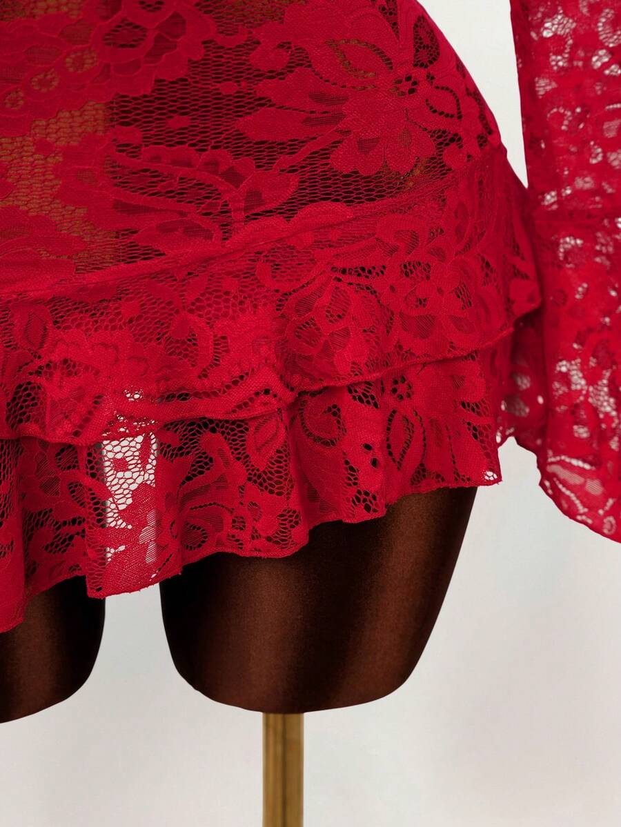Sheer Low-Cut Hippie Style Mini Dress