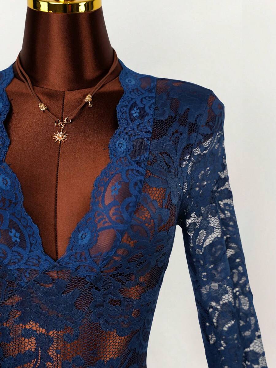 Sheer Low-Cut Hippie Style Mini Dress