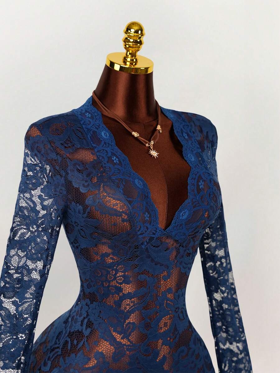 Sheer Low-Cut Hippie Style Mini Dress