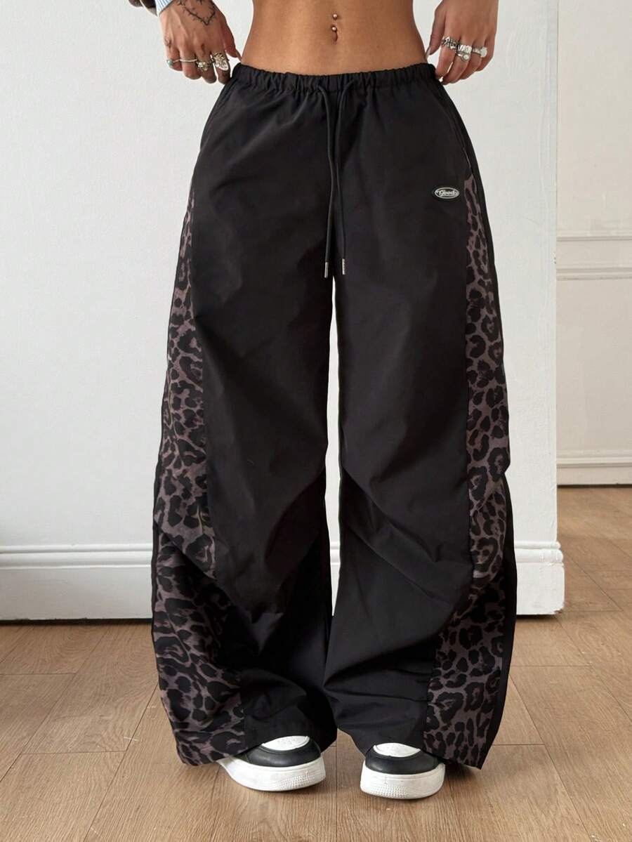 Women's Streetwear Color-Blocked Parachute Pants