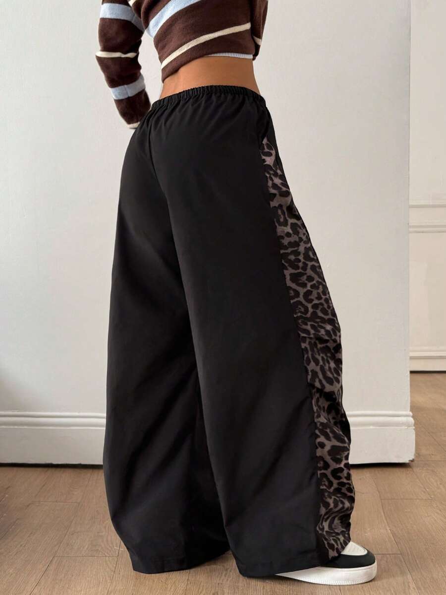 Women's Streetwear Color-Blocked Parachute Pants