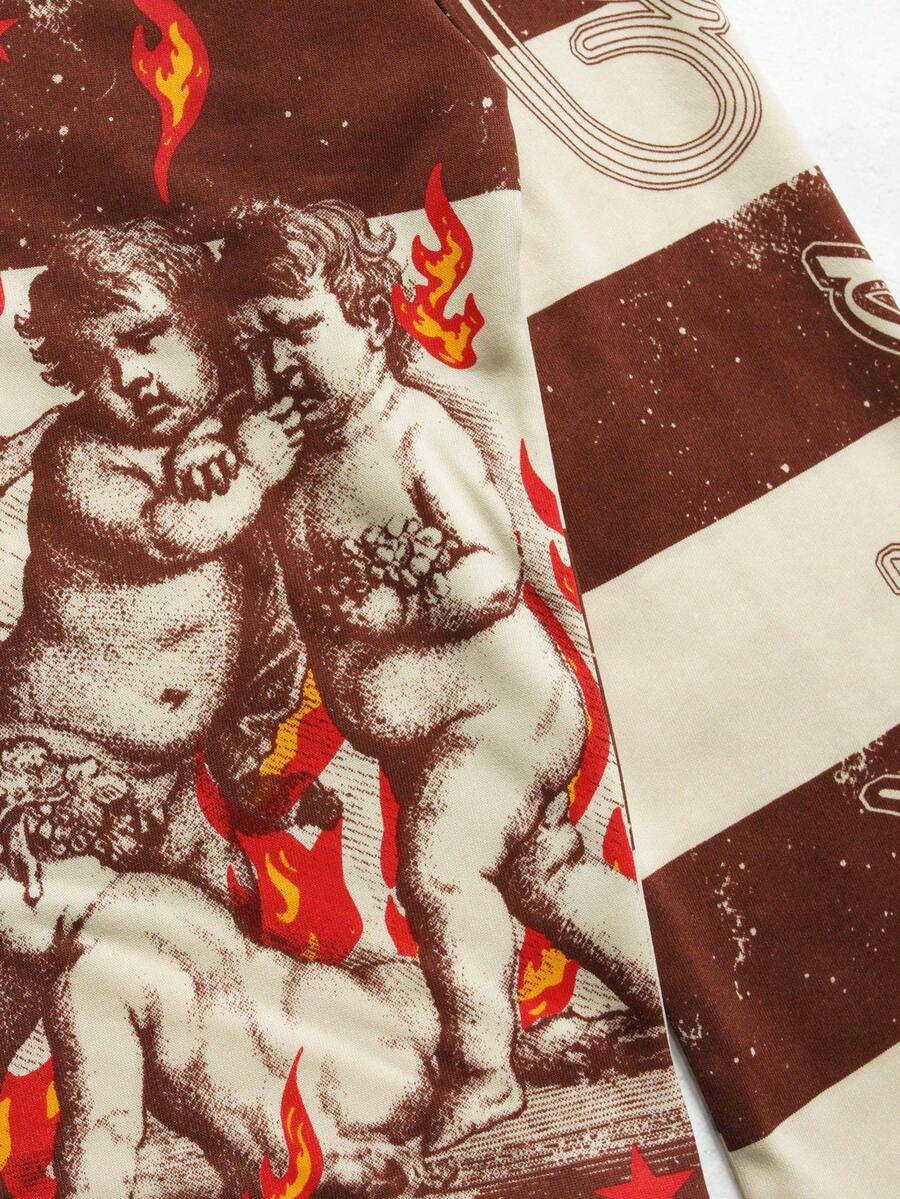 Men's Street Graphic Print Striped Polo Collar Long Sleeve T-Shirt