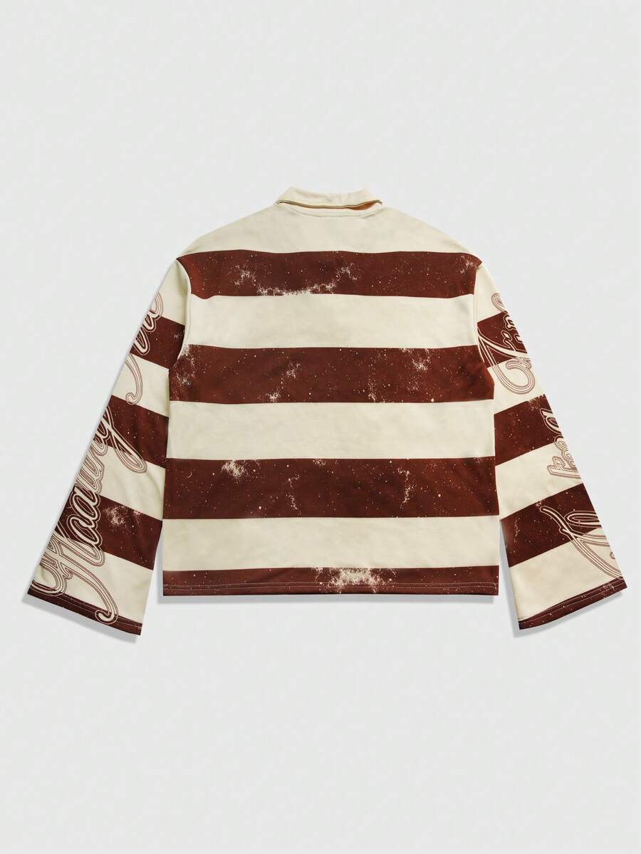 Men's Street Graphic Print Striped Polo Collar Long Sleeve T-Shirt
