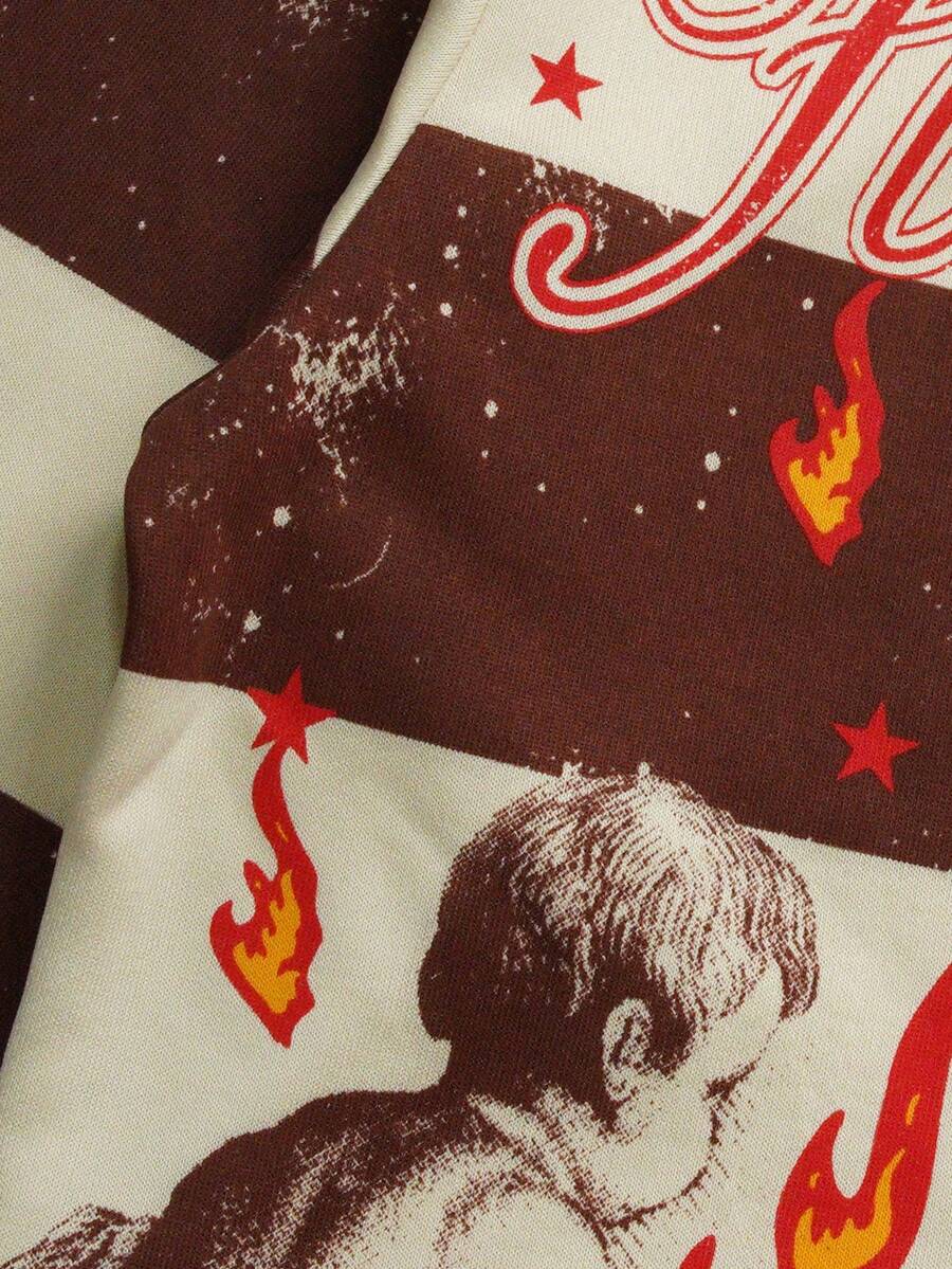 Men's Street Graphic Print Striped Polo Collar Long Sleeve T-Shirt