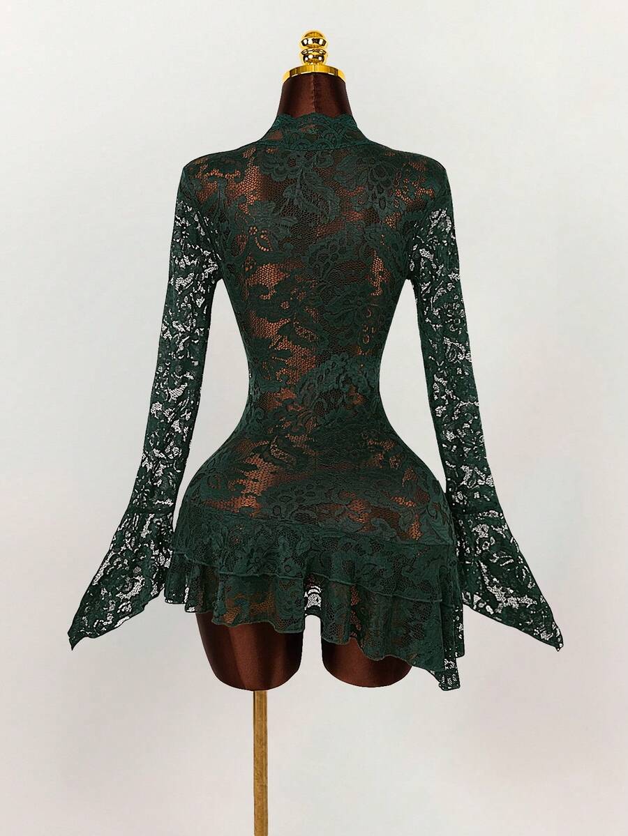Sheer Low-Cut Hippie Style Mini Dress