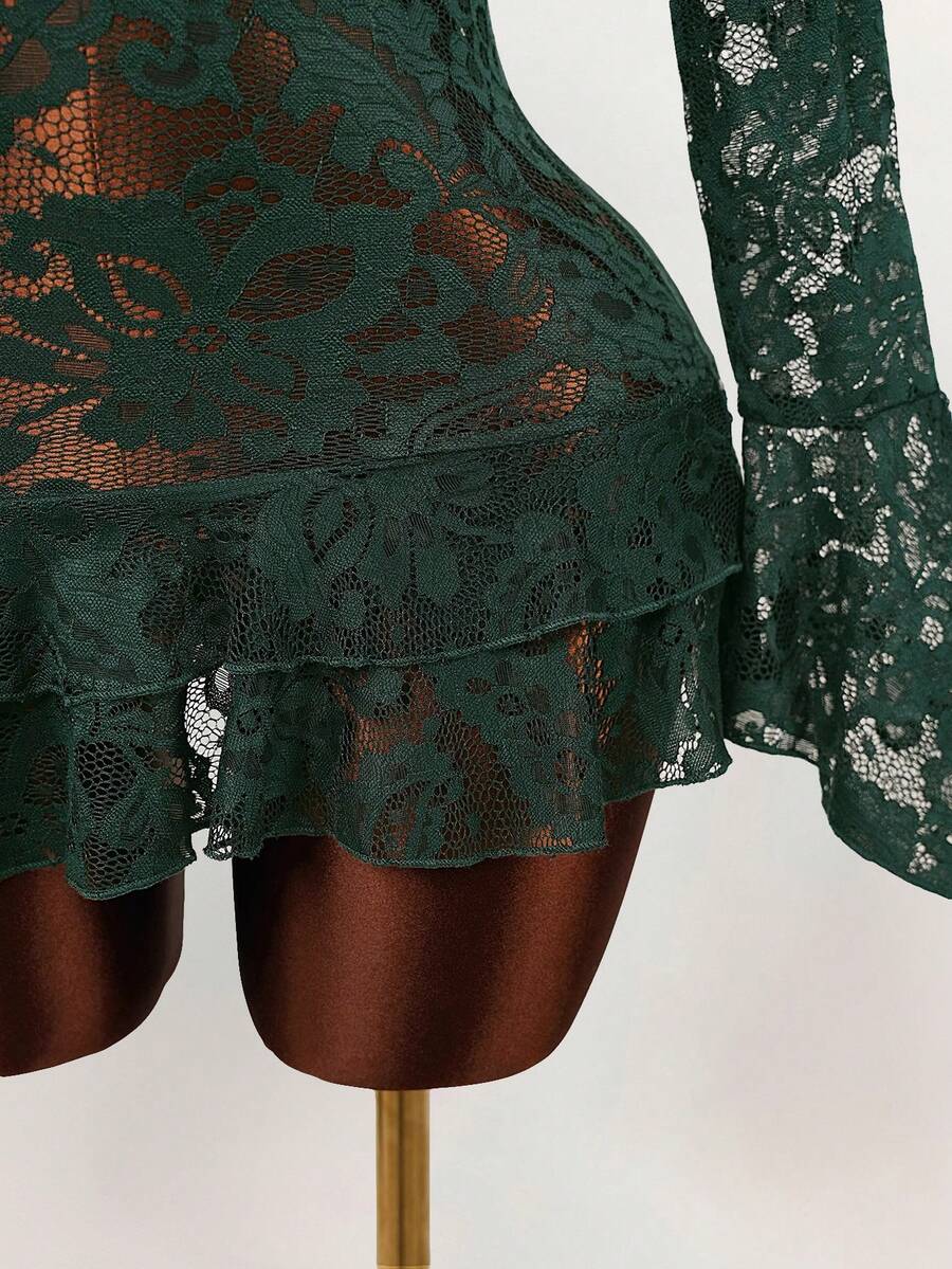 Sheer Low-Cut Hippie Style Mini Dress