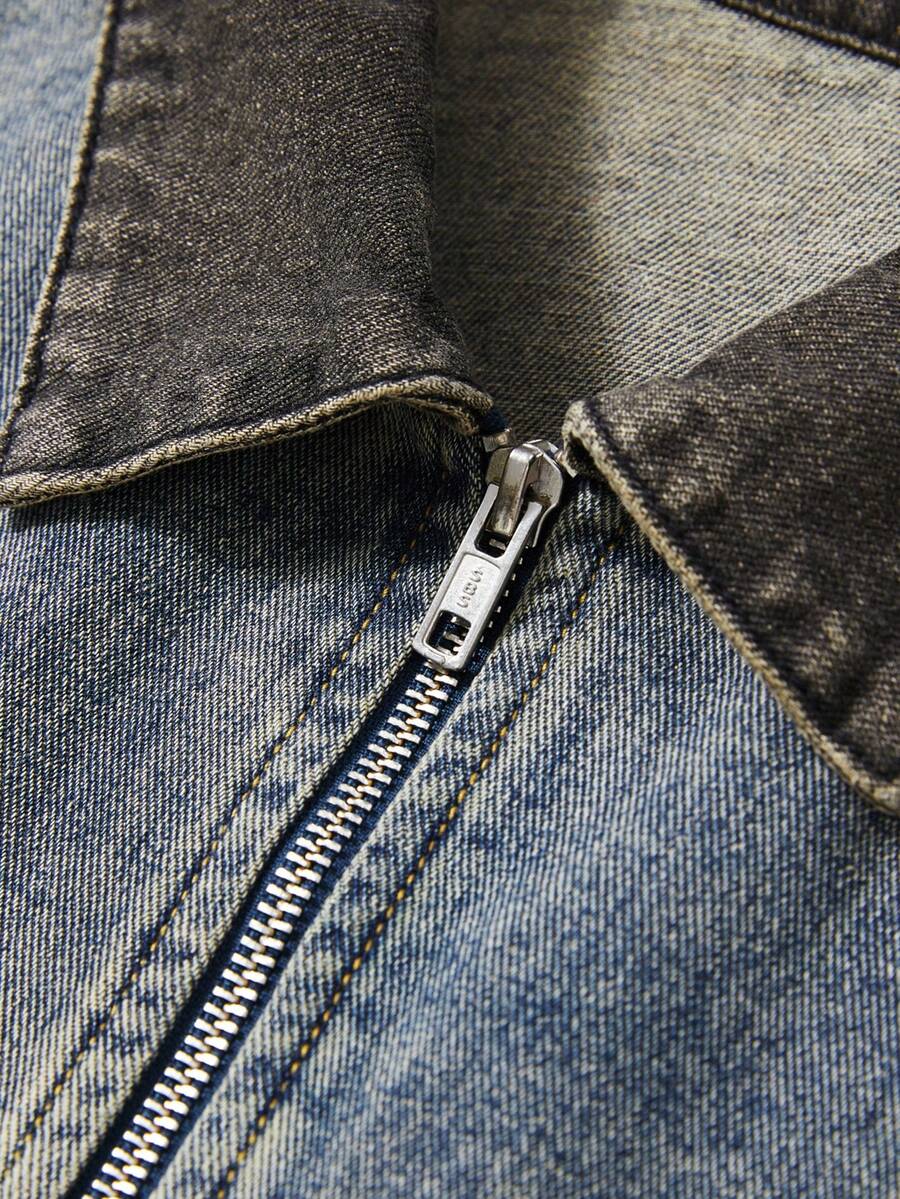 Men's Casual Zip-Up Pockets Denim Jacket